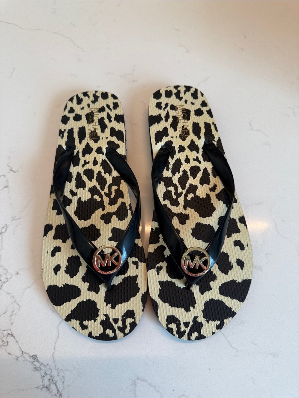 Michael Kors Black Straps Leopard Print Flip Flops